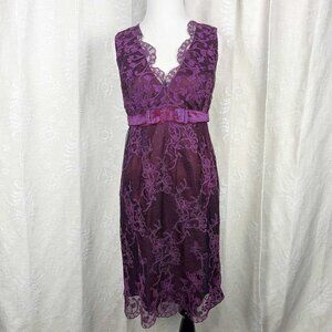 Anna Sui iridescent purple lace sleeveless sheath dress bow belt